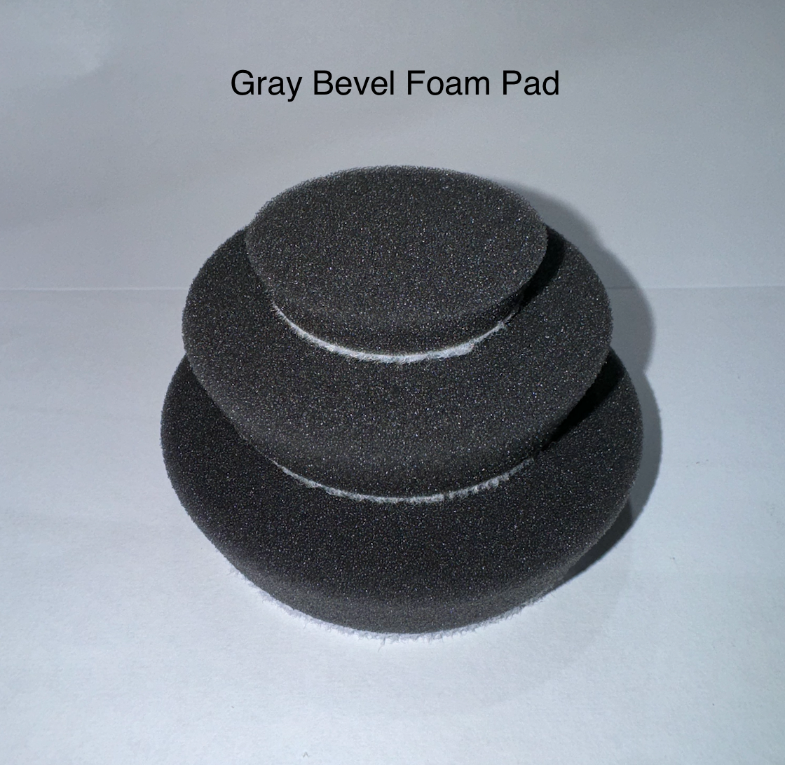 ShineMate Gray Bevel Finishing Foam Pads – stacked sizes (27mm–78mm)