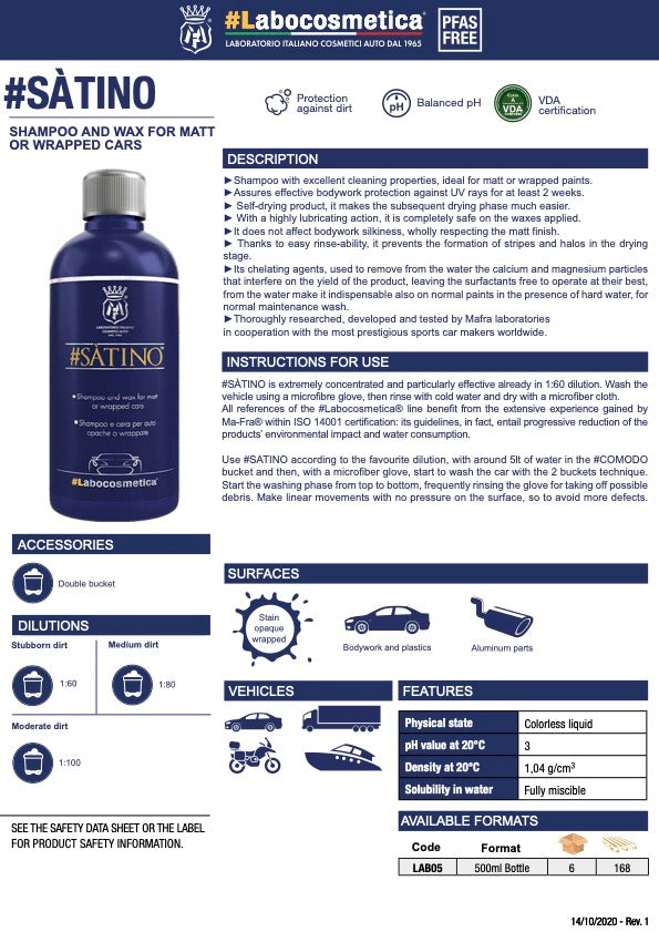 Labocosmetica - SATINO -  Shampoo and Wax For Matte Paint & Wrap