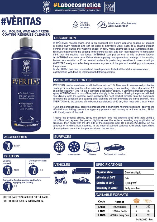 Labocosmetica - VERITAS - Cleaner For Oil, Wax and Fresh Coating Residues