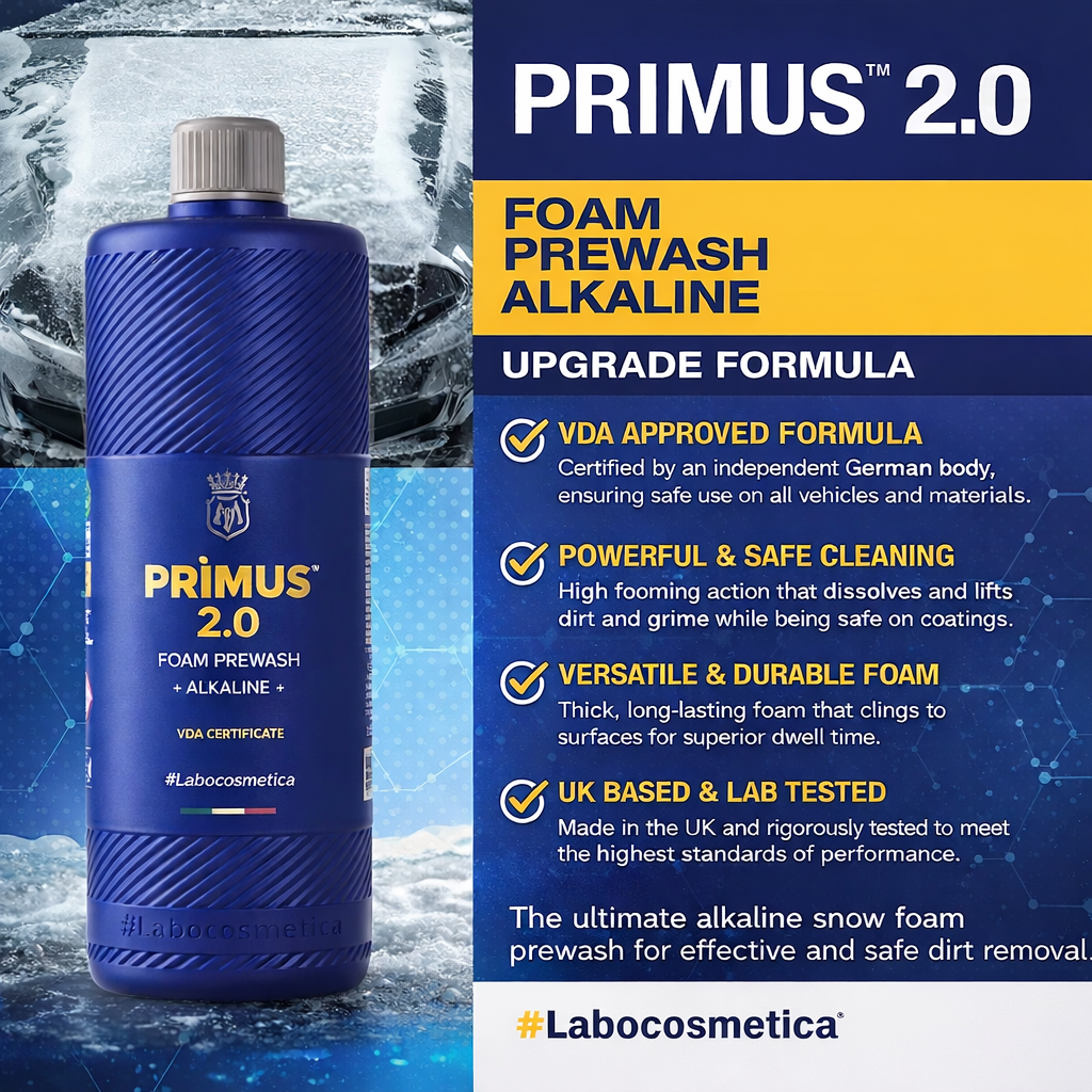 Labocosmetica PRIMUS 2.0 Alkaline Foam Prewash | VDA Certified Presoak for Traffic Film Road Grime and Bugs