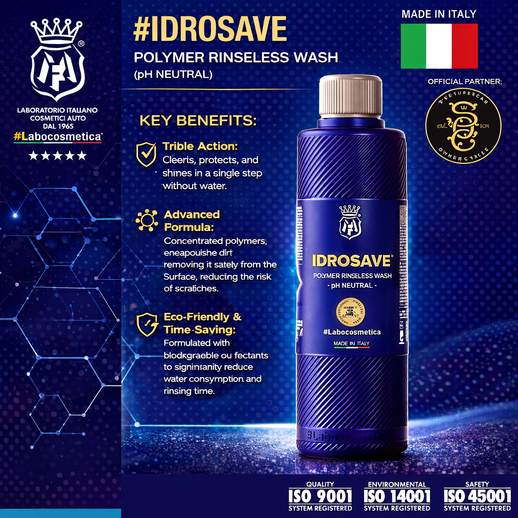 Labocosmetica IDROSAVE Polymer Rinseless Wash | Water-Saving pH Neutral No-Rinse Wash and Protect