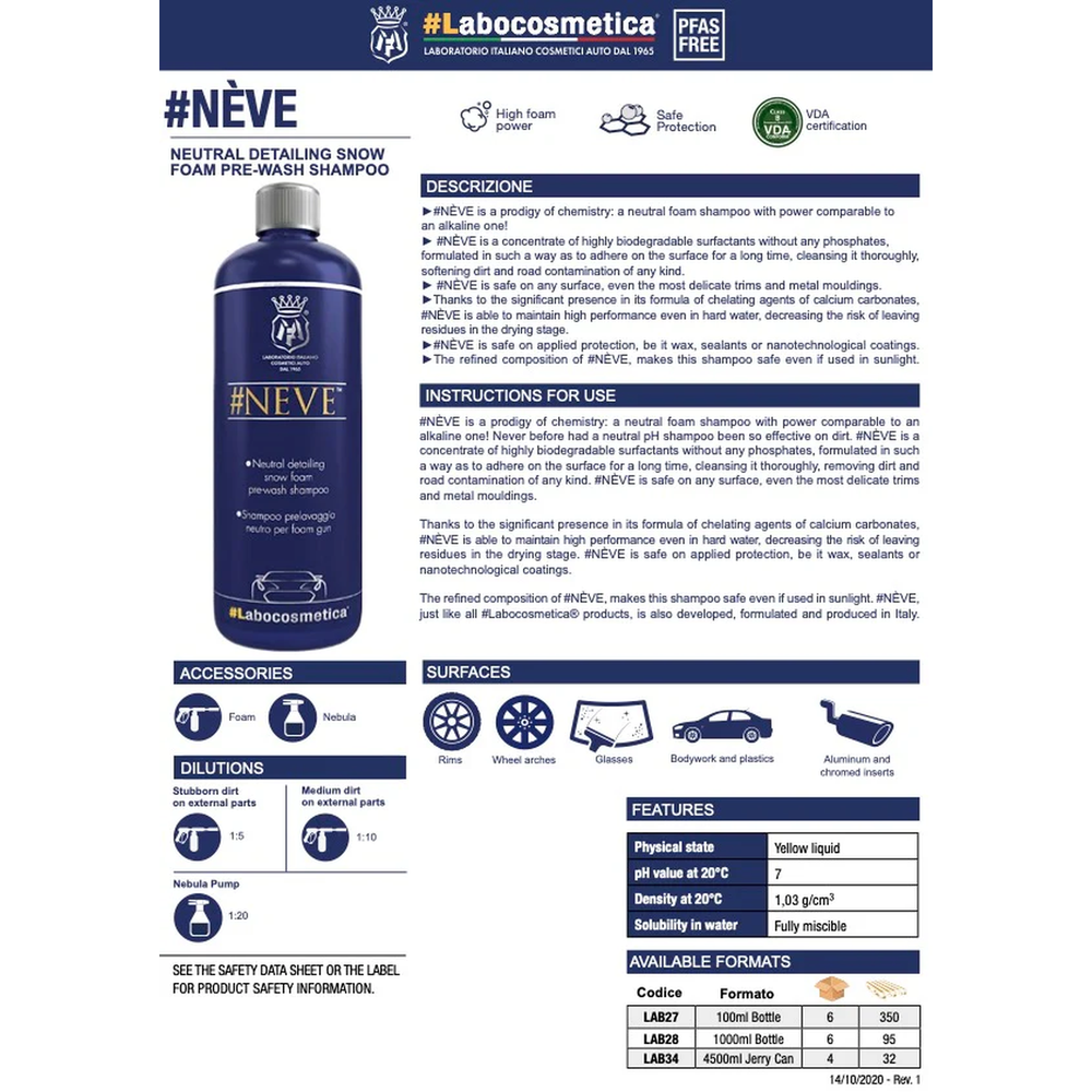 Labocosmetica NEVE Neutral pH Foam Prewash | Coating-Safe Clingy Pre-Soak With High Lubrication