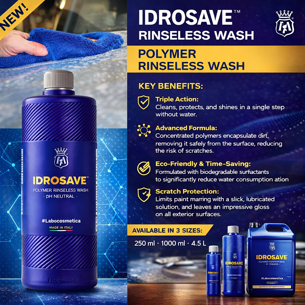 Labocosmetica IDROSAVE Polymer Rinseless Wash | Water-Saving pH Neutral No-Rinse Wash and Protect