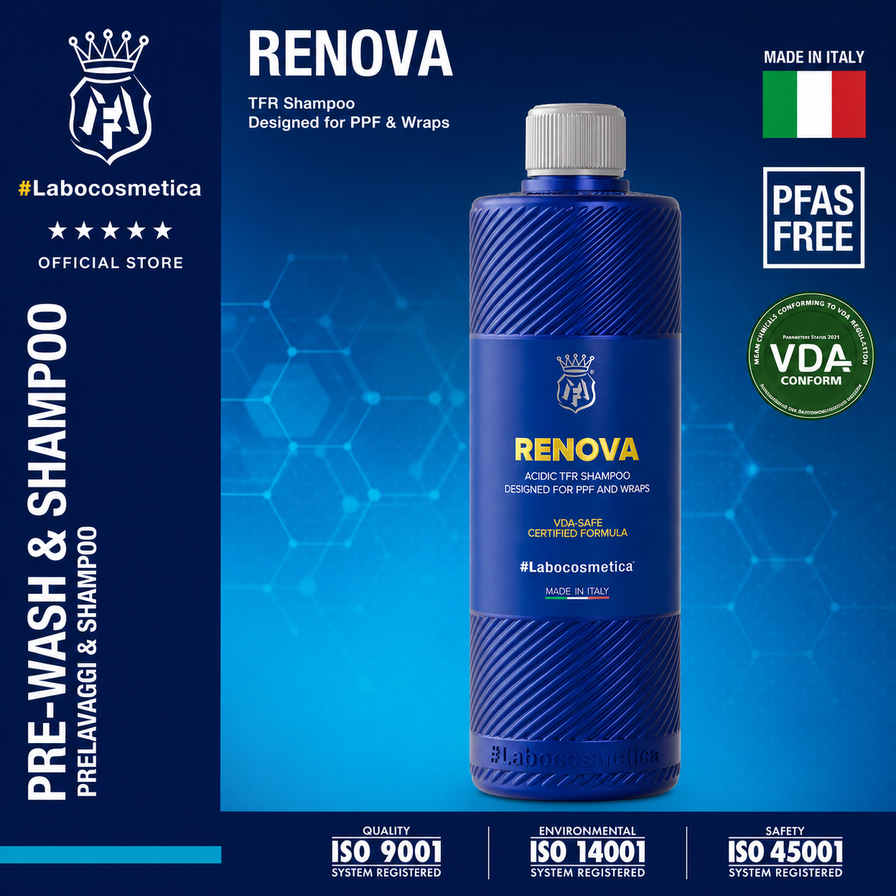 Labocosmetica RENOVA Acidic TFR Shampoo for PPF & Wraps | VDA Certified Film-Safe Reset Wash | 2PH Step | 500ML